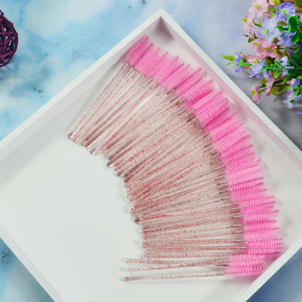 QSTY eyelash brush makeup brushes 50pcs individual disposable mascara applicator comb wand lash makeup brushes tools 6 colors