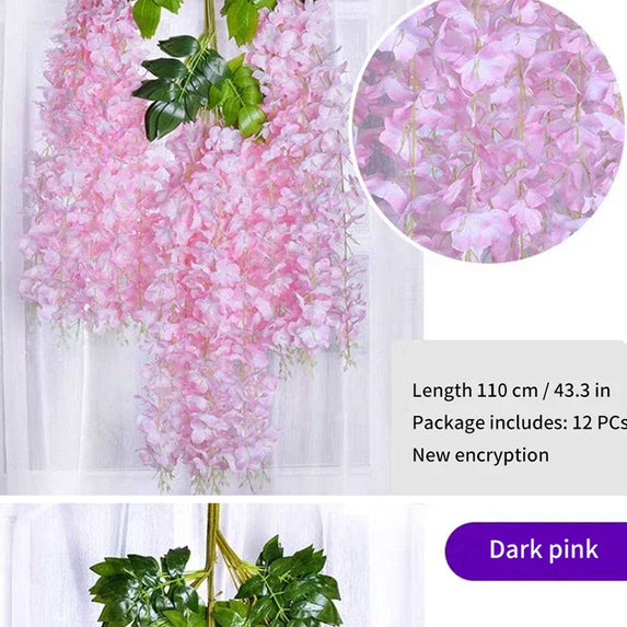 Artificial Wisteria Flower Rattan Wreath, Wedding Arch, Home Garden, Office Decoration, Pendant Plant, Wall Decoration, 12Pcs