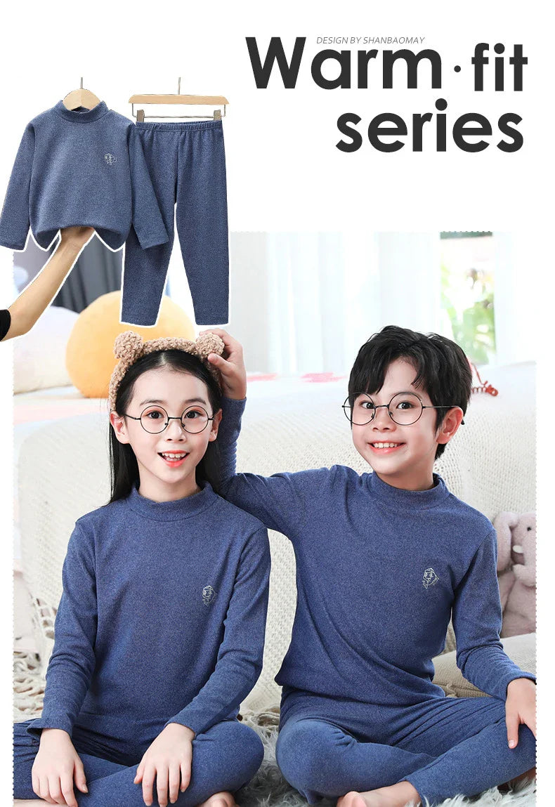 Autumn Winter Thermal Underwear Suit Girls Clothing Sets Boys Pajama Sets Baby No Trace Warm Sleepwear Candy Colors Kids Clothes