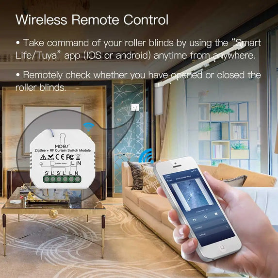 MoesHouse DIY ZigBee Smart RF433 Curtain Switch Module  for Motorized Roller Blinds Motor 2MQTT Smart Life APP Alexa Google Home