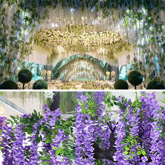 Artificial Wisteria Flower Rattan Wreath, Wedding Arch, Home Garden, Office Decoration, Pendant Plant, Wall Decoration, 12Pcs
