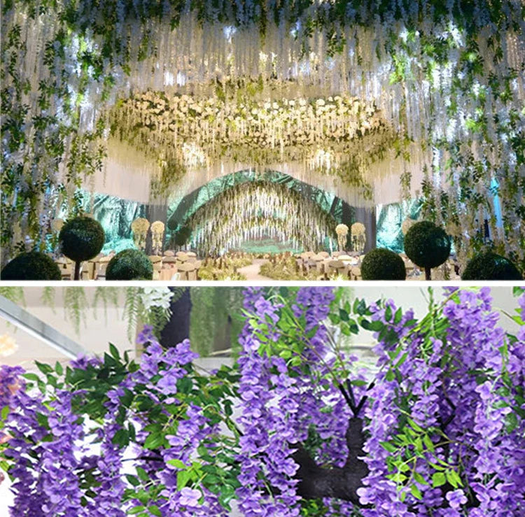 Artificial Wisteria Flower Rattan Wreath, Wedding Arch, Home Garden, Office Decoration, Pendant Plant, Wall Decoration, 12Pcs