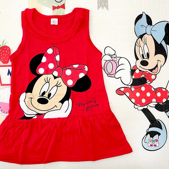 New Fashion Baby Girls Dress Summer Dress Cartoon Cotton Red Minnie Dress Princess Dress Children's Girl Clothing 1-6Years