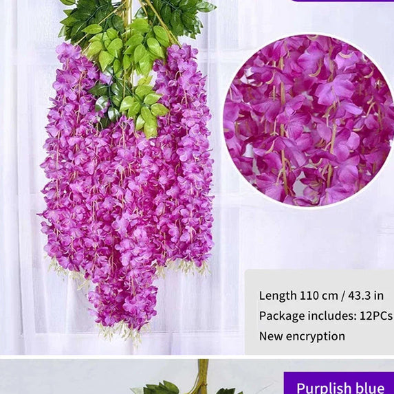 Artificial Wisteria Flower Rattan Wreath, Wedding Arch, Home Garden, Office Decoration, Pendant Plant, Wall Decoration, 12Pcs