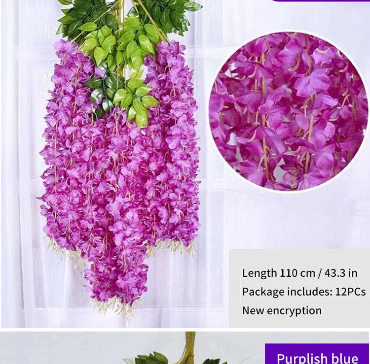 Artificial Wisteria Flower Rattan Wreath, Wedding Arch, Home Garden, Office Decoration, Pendant Plant, Wall Decoration, 12Pcs