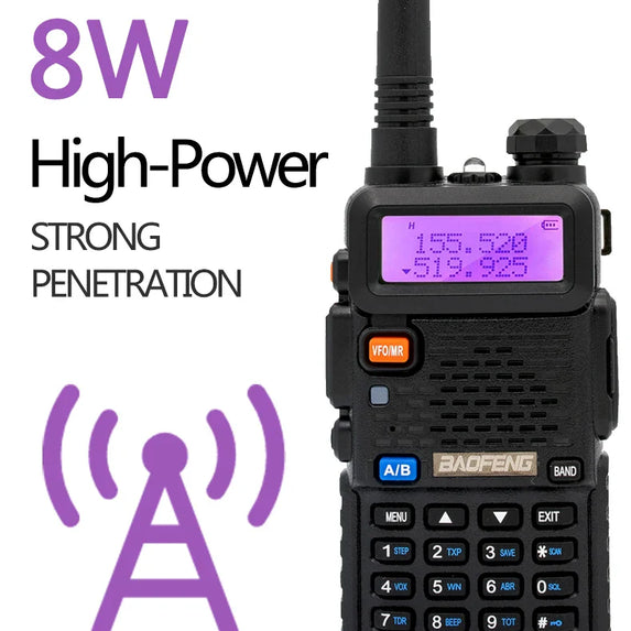 1/2PCS BaoFeng UV-5R 8W Tri-Power Walkie Talkie High Power Dual Band Long Range 128 CH Portable Handheld UV 5R Ham Two Way Radio