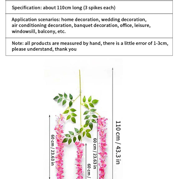 Artificial Wisteria Flower Rattan Wreath, Wedding Arch, Home Garden, Office Decoration, Pendant Plant, Wall Decoration, 12Pcs