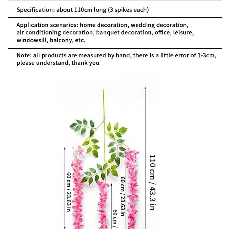 Artificial Wisteria Flower Rattan Wreath, Wedding Arch, Home Garden, Office Decoration, Pendant Plant, Wall Decoration, 12Pcs