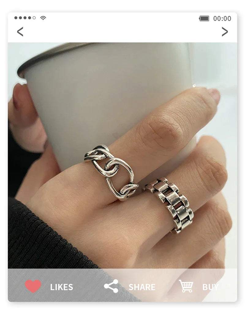 VENTFILLE 925 Sterling Silver Finger Rings New Fashion Creative Cross Hollow Chain Geometric Party Jewelry Gifts