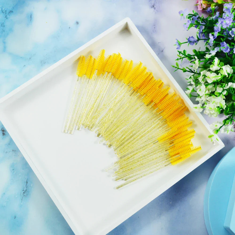 QSTY eyelash brush makeup brushes 50pcs individual disposable mascara applicator comb wand lash makeup brushes tools 6 colors