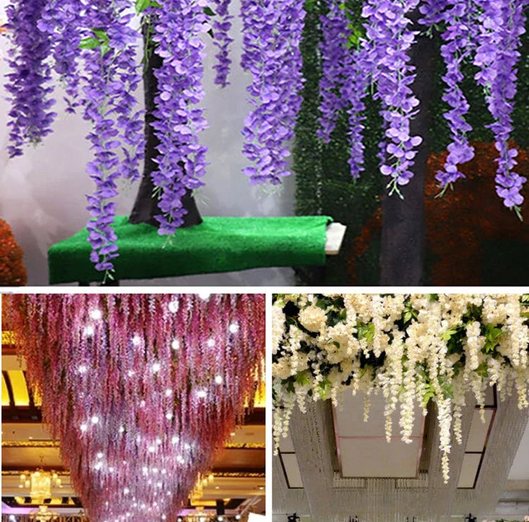 Artificial Wisteria Flower Rattan Wreath, Wedding Arch, Home Garden, Office Decoration, Pendant Plant, Wall Decoration, 12Pcs