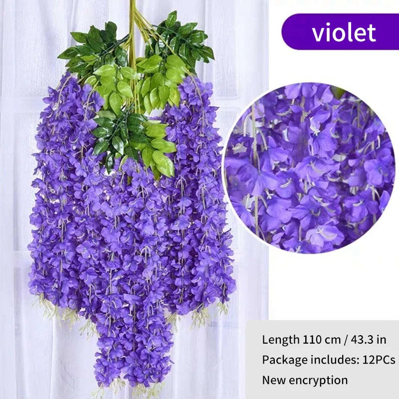 Artificial Wisteria Flower Rattan Wreath, Wedding Arch, Home Garden, Office Decoration, Pendant Plant, Wall Decoration, 12Pcs