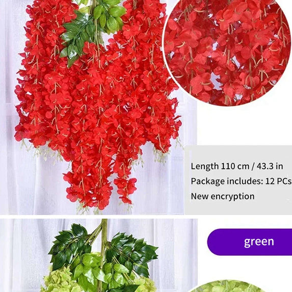 Artificial Wisteria Flower Rattan Wreath, Wedding Arch, Home Garden, Office Decoration, Pendant Plant, Wall Decoration, 12Pcs