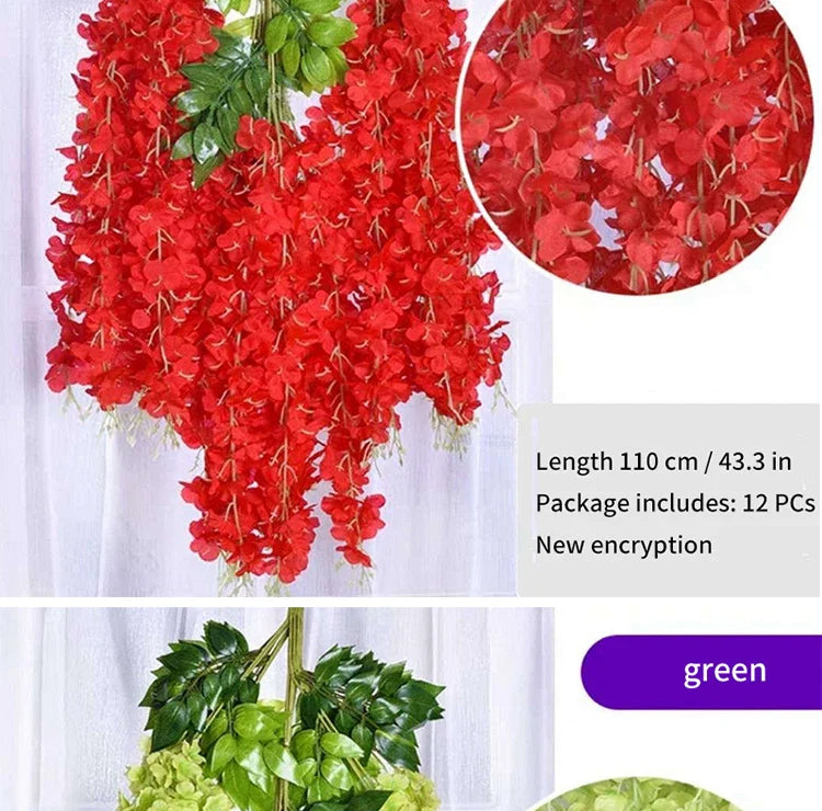 Artificial Wisteria Flower Rattan Wreath, Wedding Arch, Home Garden, Office Decoration, Pendant Plant, Wall Decoration, 12Pcs