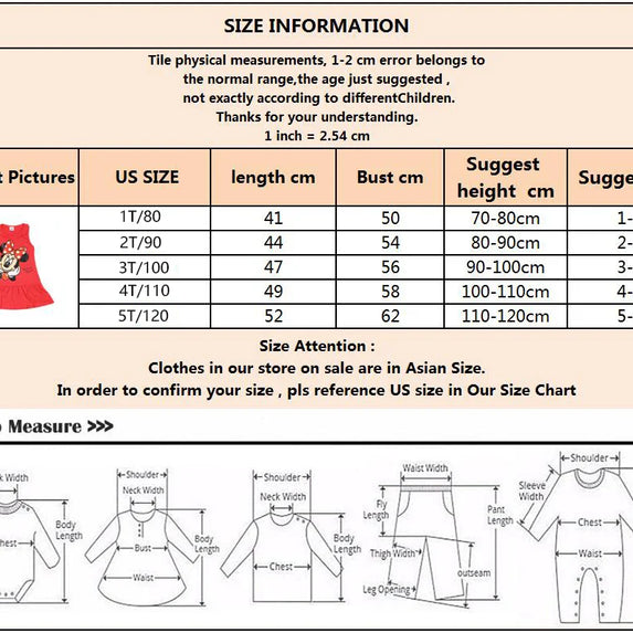 New Fashion Baby Girls Dress Summer Dress Cartoon Cotton Red Minnie Dress Princess Dress Children's Girl Clothing 1-6Years