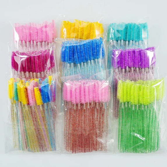 QSTY eyelash brush makeup brushes 50pcs individual disposable mascara applicator comb wand lash makeup brushes tools 6 colors