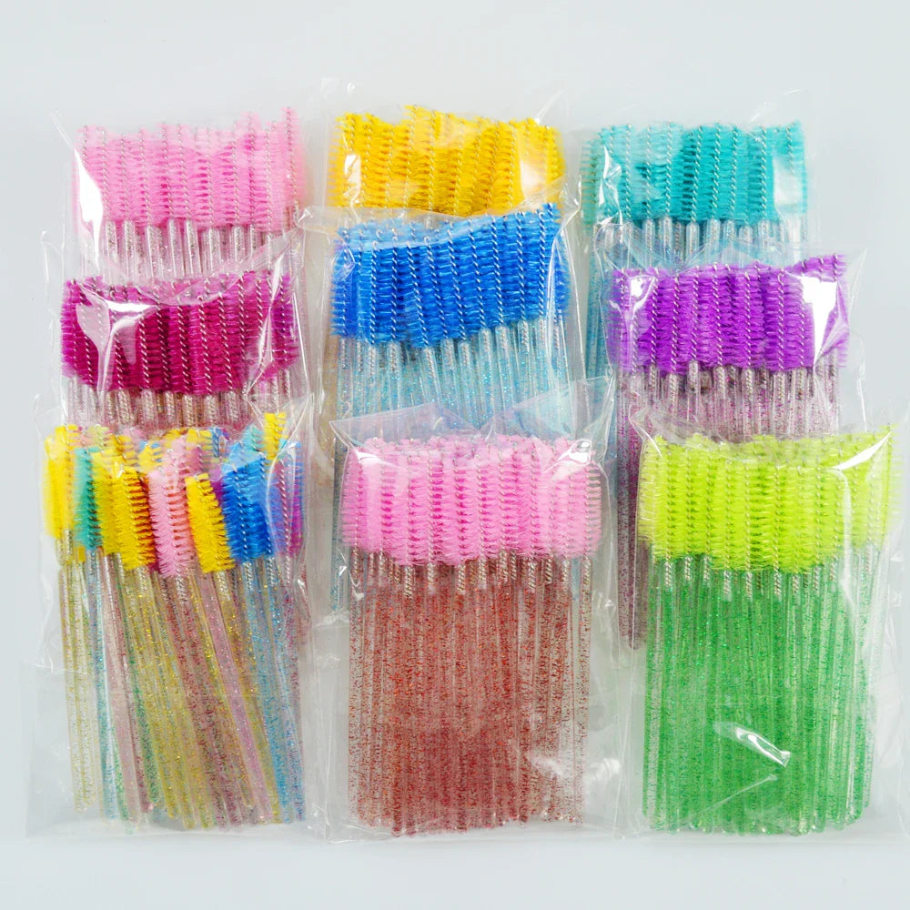 QSTY eyelash brush makeup brushes 50pcs individual disposable mascara applicator comb wand lash makeup brushes tools 6 colors