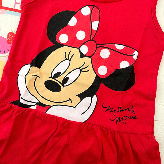 New Fashion Baby Girls Dress Summer Dress Cartoon Cotton Red Minnie Dress Princess Dress Children's Girl Clothing 1-6Years