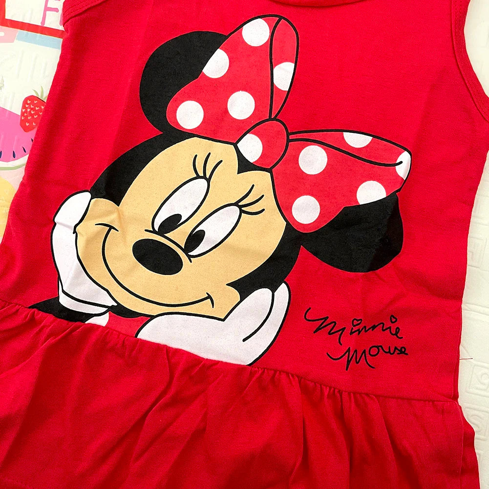 New Fashion Baby Girls Dress Summer Dress Cartoon Cotton Red Minnie Dress Princess Dress Children's Girl Clothing 1-6Years