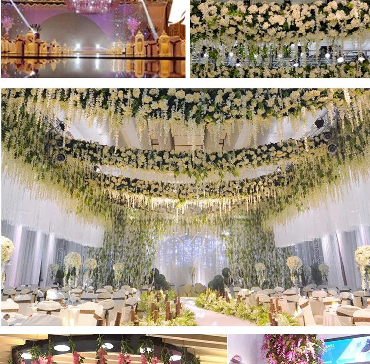 Artificial Wisteria Flower Rattan Wreath, Wedding Arch, Home Garden, Office Decoration, Pendant Plant, Wall Decoration, 12Pcs