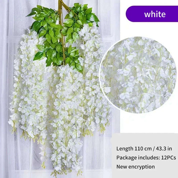 Artificial Wisteria Flower Rattan Wreath, Wedding Arch, Home Garden, Office Decoration, Pendant Plant, Wall Decoration, 12Pcs