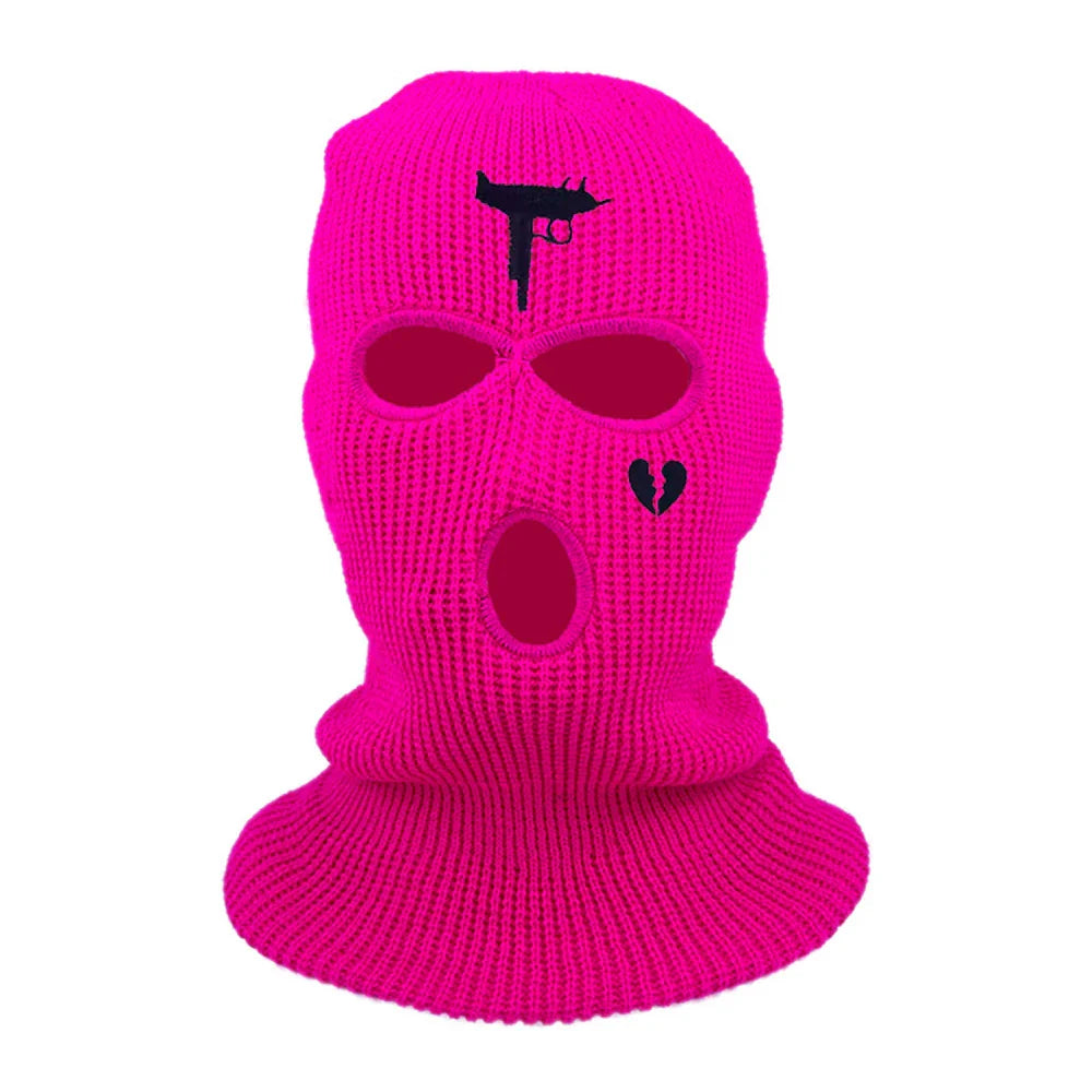 3Holes Winter Warm Unisex Balaclava Mask Hat Embroidery Full Face Mask Knitted Cycling Ski Snowboard Hat Cap Hip Hop Beanie Gift