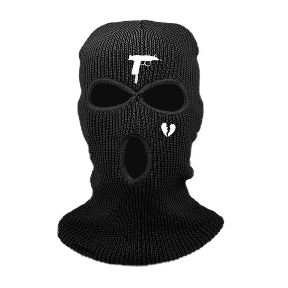 3Holes Winter Warm Unisex Balaclava Mask Hat Embroidery Full Face Mask Knitted Cycling Ski Snowboard Hat Cap Hip Hop Beanie Gift