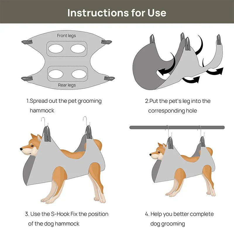 Pet Hammock Repairing Nail Auxiliary Holder Cat Dog Grooming Hammock Restraint Bag with 2 Hooks Cat Grooming Cleaning Holder