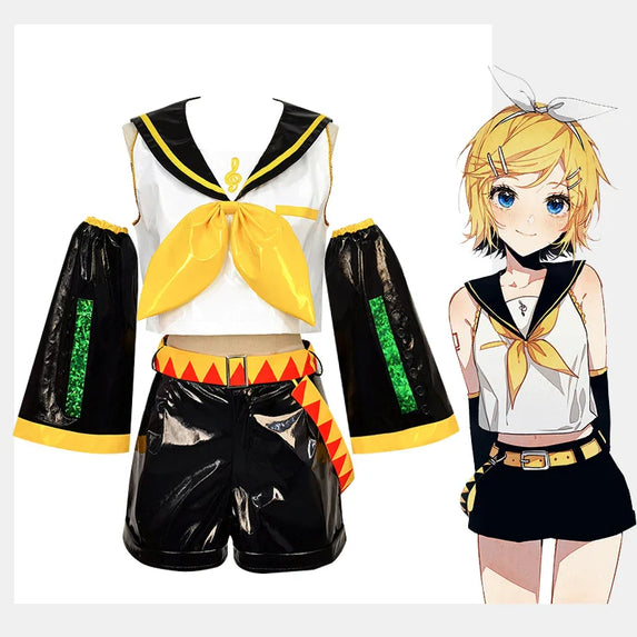 UWOWO Kagaminee Rin/Len Cosplay with Ears Collab Series: Kagaminee Rin Len Cosplay Top Shorts Costumes Cosplay Outfit