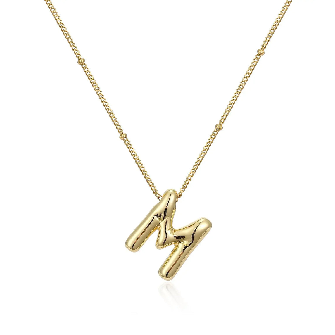 LATS Gold Plated Metal Chunky Alphabet Balloon Bubble Initial Letter Pendant Necklace for Women Men Boy Fashion Jewelry