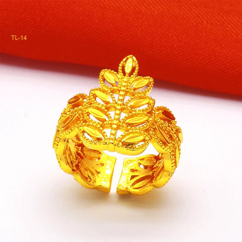 ANIID Ethiopia Dubai Flower Gold Color Arab Rings Resizable For Women Wedding Jewelry African Party Gift Nigerian Jewellery