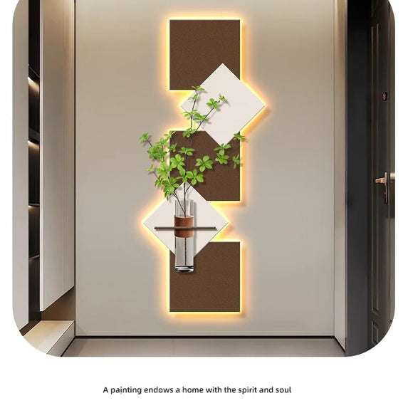 Modern Hydroponics Green Plants LED Decorative Paintings Home Decor Living Room Bedroom Entrance Hallway Sandstone Mural Lights