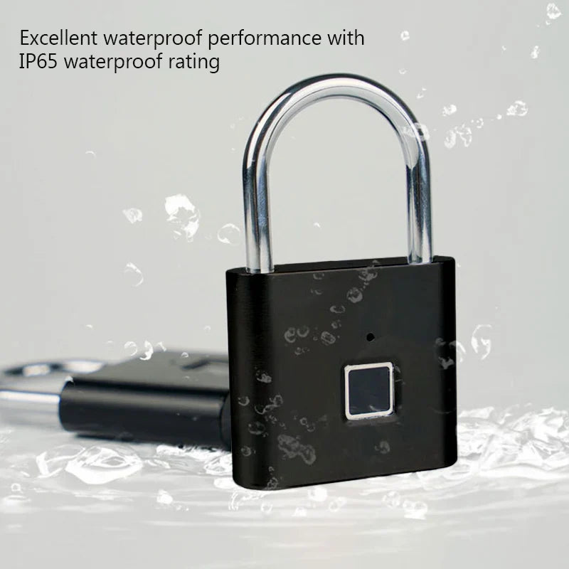 Smart Fingerprint Padlock Waterproof Zinc Alloy Biometric Padlocks With Buit-in Rechargeable Battery USB Charge