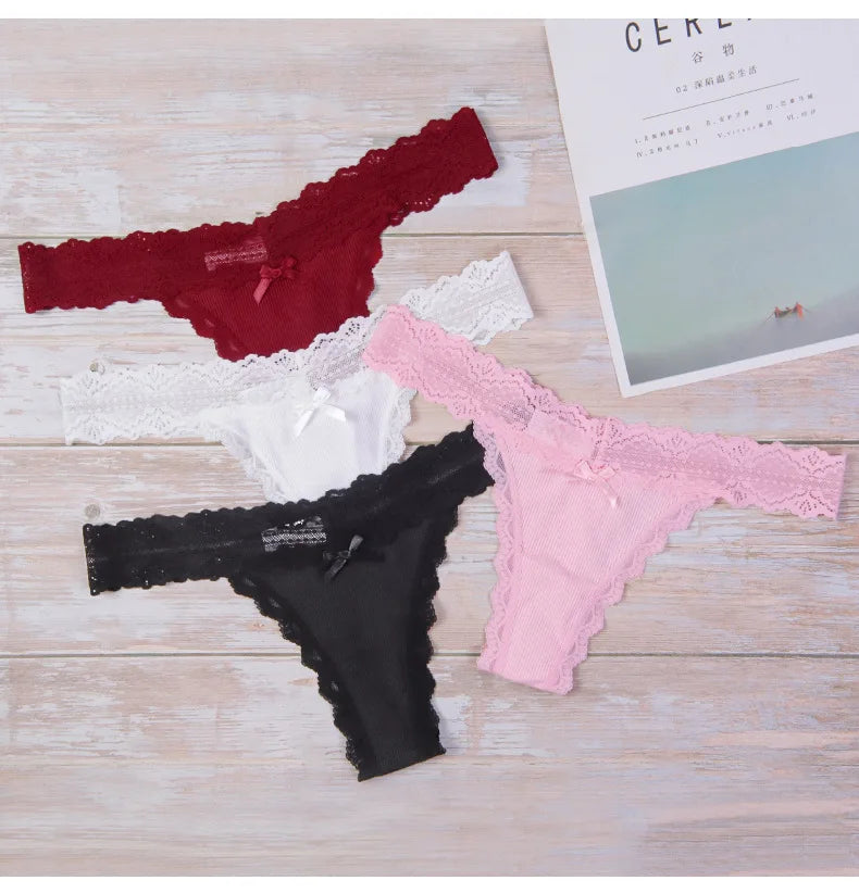 Lace Floral Women Panties Low Waist Breathable Briefs Female Thong Underwear Solid Sexy G-String Transparent Panty