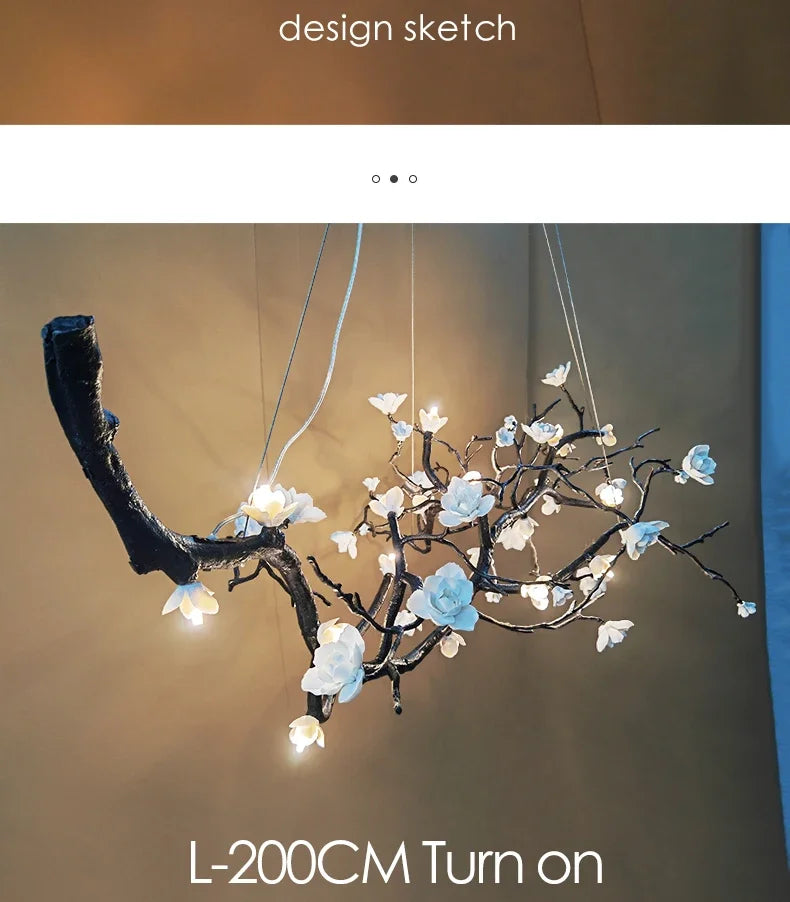 New Italian Light Luxury Ceramic All Copper Branch Living Room Ceiling Light Hotel Restaurant Sales Department Staircase Light
