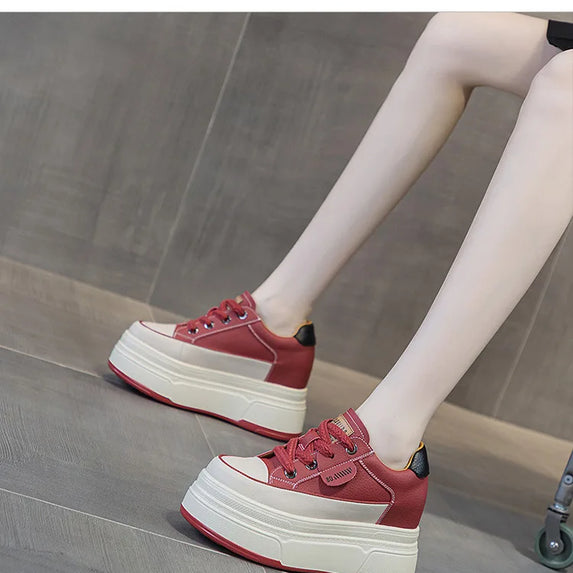 Fujin 9cm Cow Suede Genuine Leather Women Vulcanized Shoes Platform Wedge Skate Boarding High Brand Heels Casual Summer Shoes