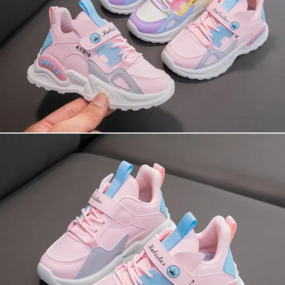 Kids Spring Sneakers Girls School Casual Shoes Outdoor Breathable Running Shoes Light Soft Tenis Pink Non-slip Children Shoes