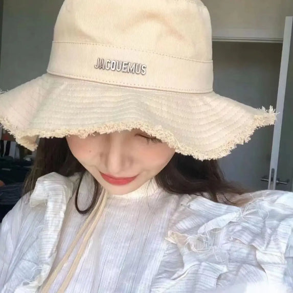 Summer Must Have Washed Cotton Fisherman Hat Wide Brim Raw Hem Drawstring Sun Protection Trendy Vacation Fashion Beach Holiday