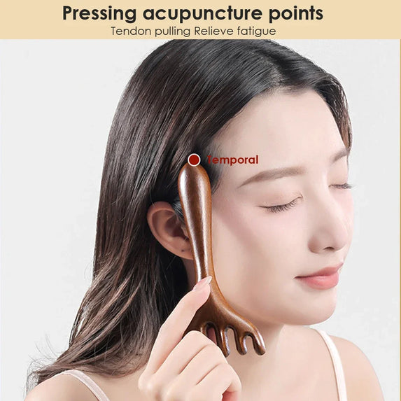 Alwafore Natural Sandalwood Massage Comb Six-Claw Head Acupoint Massage Gua Sha Tool Neck Face Lifting Scraping Massager