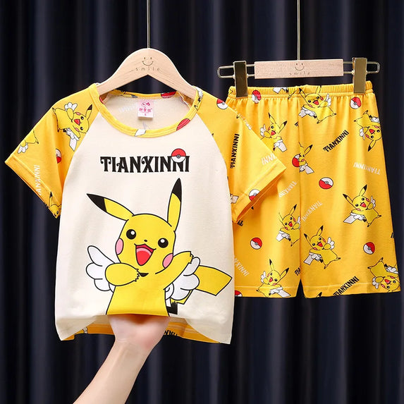 Fashion Kids Clothes Boys Girls Sets Cartoon Home Clothing Set Comfortable Pajamas T-shirt Shorts Suit