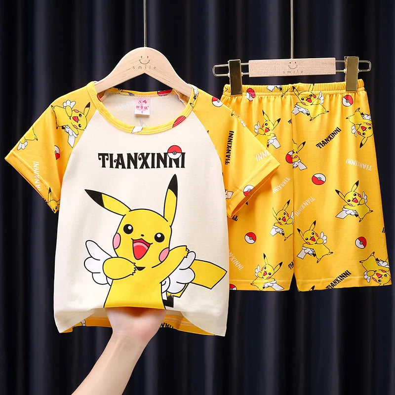 Fashion Kids Clothes Boys Girls Sets Cartoon Home Clothing Set Comfortable Pajamas T-shirt Shorts Suit