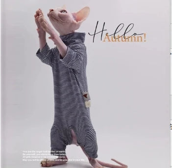 Sphynx Cat Clothes Leisure Stripe 4-legged Cotton Comfortable Hairless Cat Outfits Soft Winter Warm Devon Kornish Cat Clothes