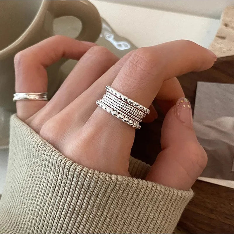 VENTFILLE 925 Sterling Silver Finger Rings New Fashion Creative Cross Hollow Chain Geometric Party Jewelry Gifts