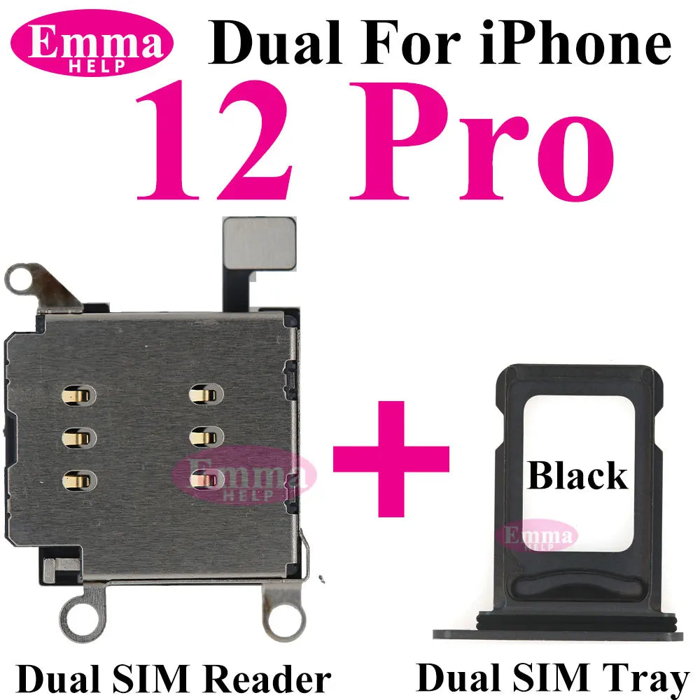 EmmaHelp 1set Dual Sim Card Reader Connector Flex Cable + Tray Slot Holder Adapter for iPhone 11 12 13 14 15 Pro Max XR XSMax