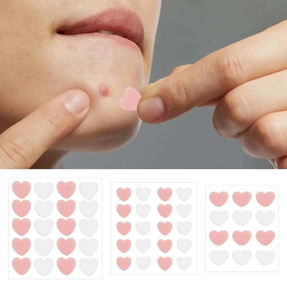 12/20 Counts Acne Care Patches Cute Pink Heart Shaped Acne Pimple Patches Invisible Acne Cover Treatment Stickers Skin Care