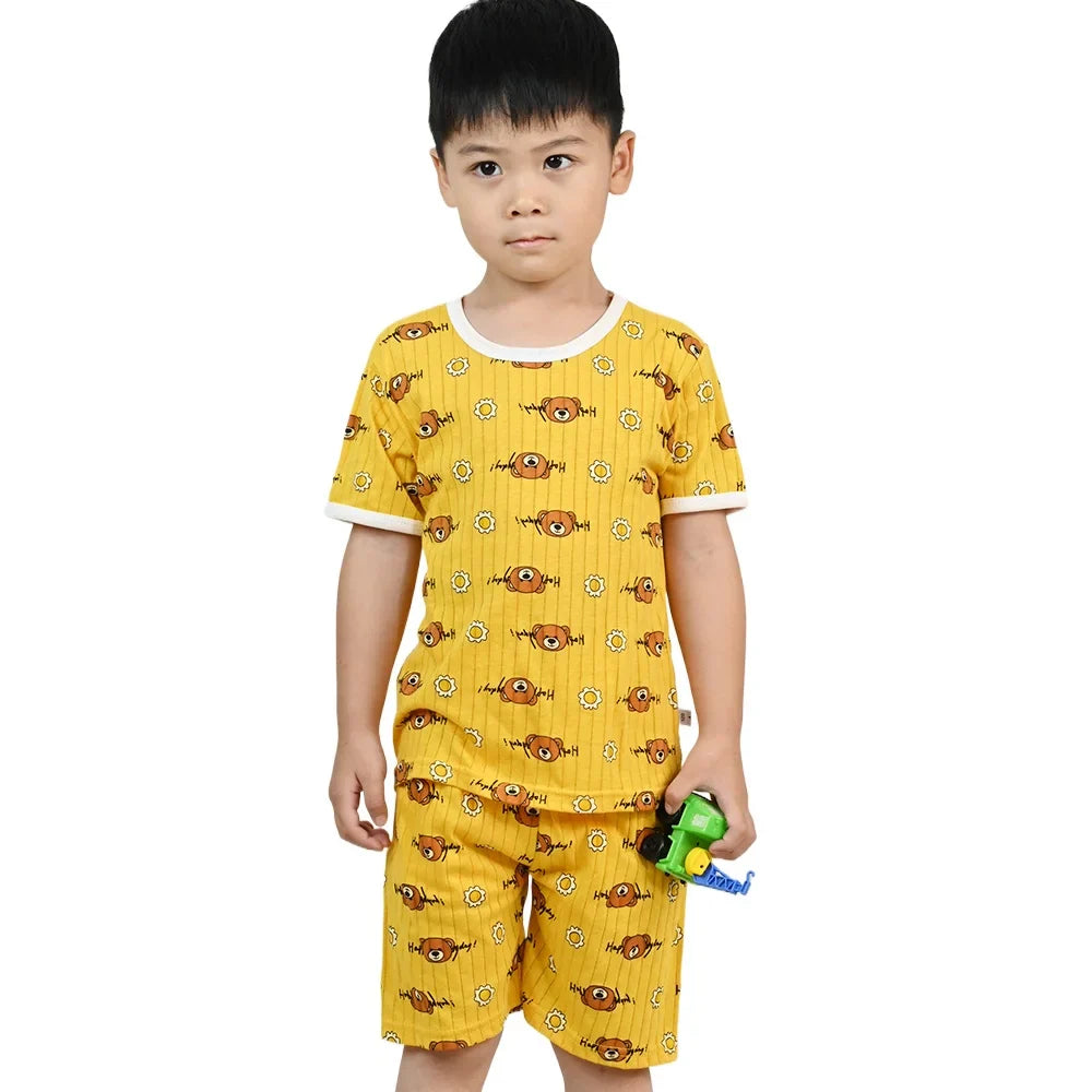 Children's Clothing Summer Boy Girl Home Sleepwear Sets Kids Cotton Short Sleeve T-Shirt Tops with Shorts Toddler Baby Pajamas