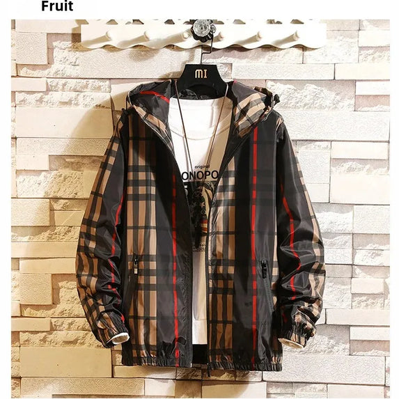 Trendy Korean Style Men's Plaid Jacket Spring Autumn New Arrival Slim Fit Hooded Versatile Casual Clothing From China