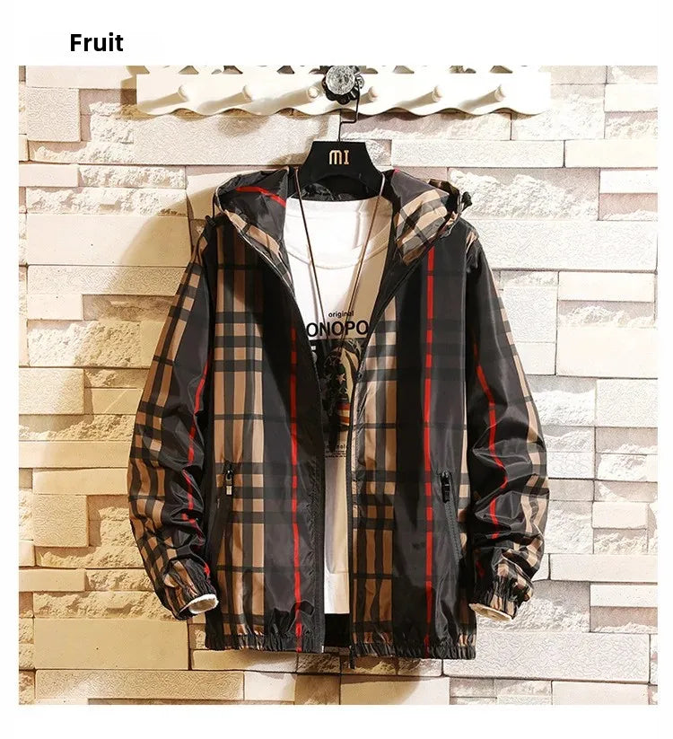 Trendy Korean Style Men's Plaid Jacket Spring Autumn New Arrival Slim Fit Hooded Versatile Casual Clothing From China