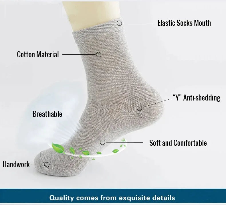 10/5 pairs of men's mid-calf autumn and winter new black business solid color cotton men's socks socks