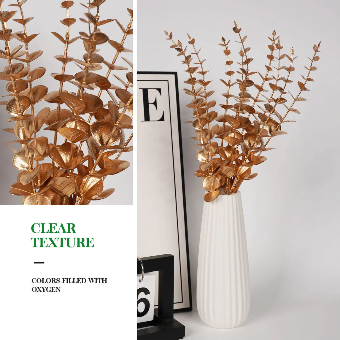 5pcs/Lot Artificial Gold Eucalyptus Branch Stem Artificial Plants for Wedding Flower Arrangement Greenery Home Decoration